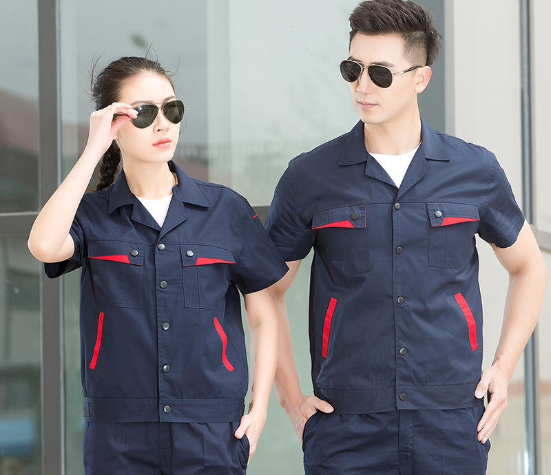 夏装短袖明扣工作服 江门厂服制服