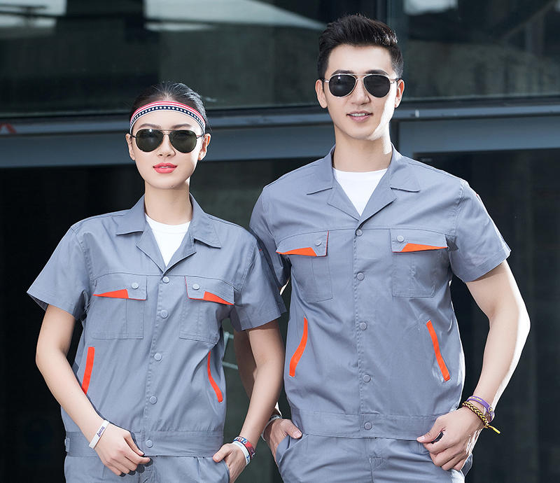 夏装短袖明扣工作服 江门厂服制服