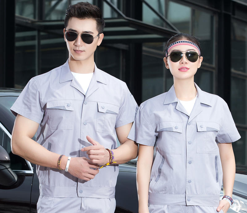 夏装短袖明扣工作服 江门厂服制服