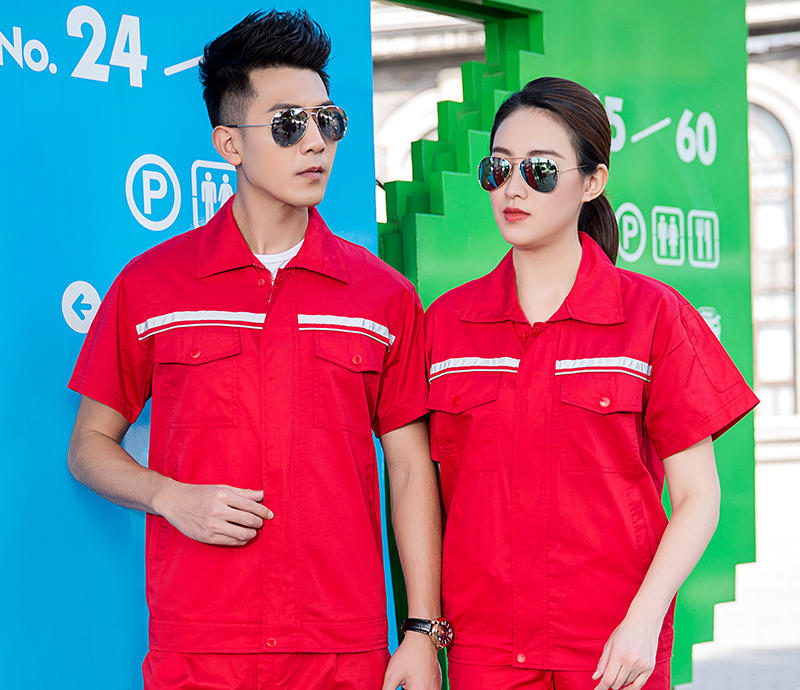 双反色夏装短袖工作服 顺德制衣厂