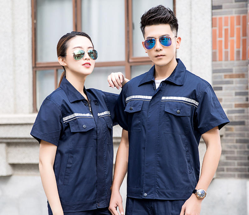 双反色夏装短袖工作服 顺德制衣厂