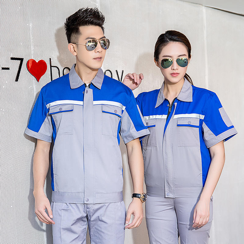 环保绿拼色款短袖夏装 清远厂服工衣