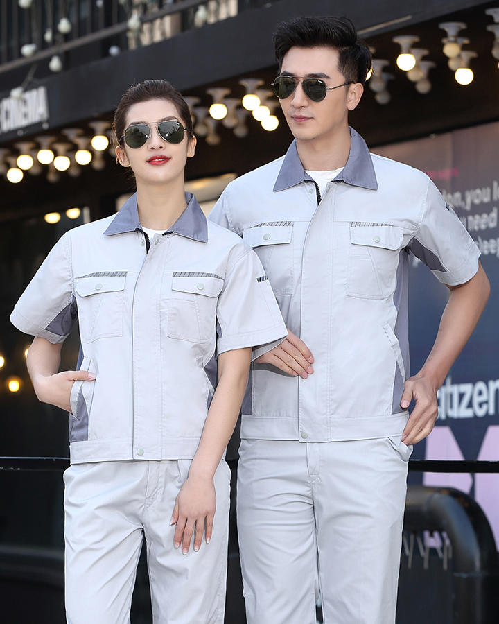 薄款夏装拉链短袖工作服 肇庆制衣厂