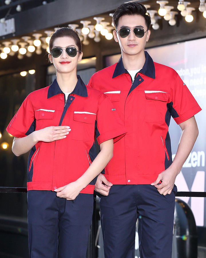 薄款夏装拉链短袖工作服 肇庆制衣厂