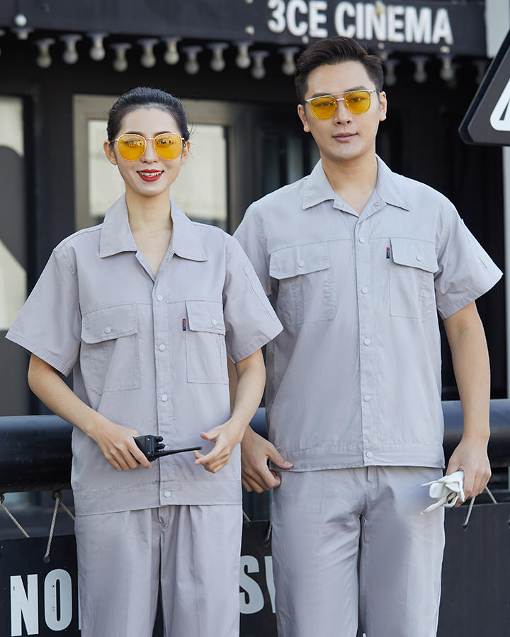 夏装短袖明扣工作服 肇庆厂服制服