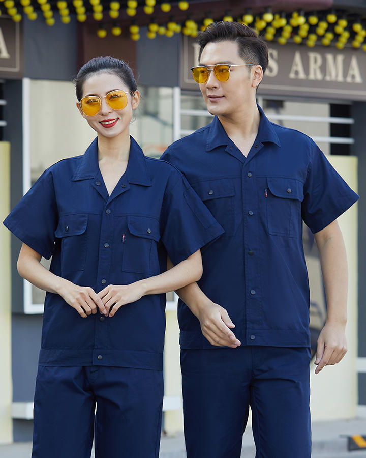 夏装短袖明扣工作服 肇庆厂服制服