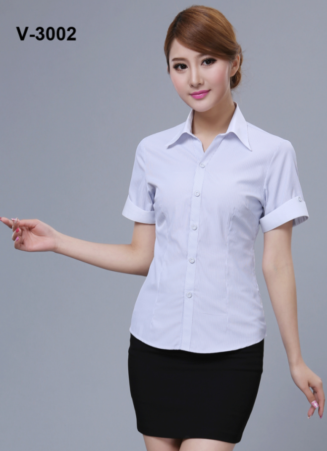 衬衣V领短袖女款工作服