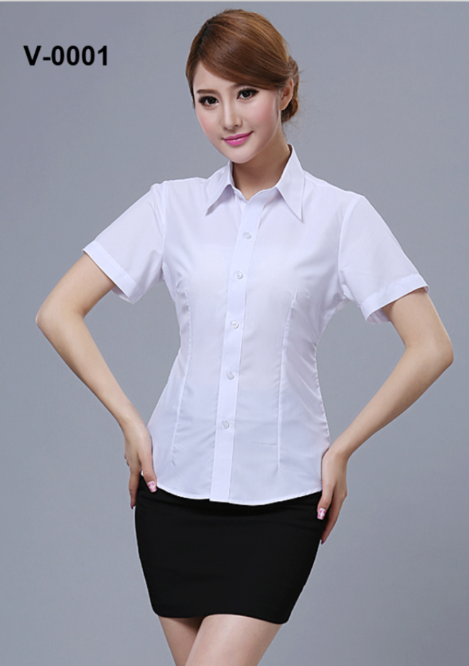 白色短袖女款衬衣工作服