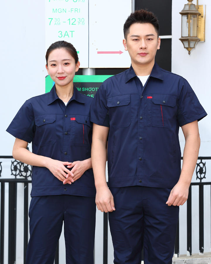 现货明扣衬领短袖工作服 中山制服