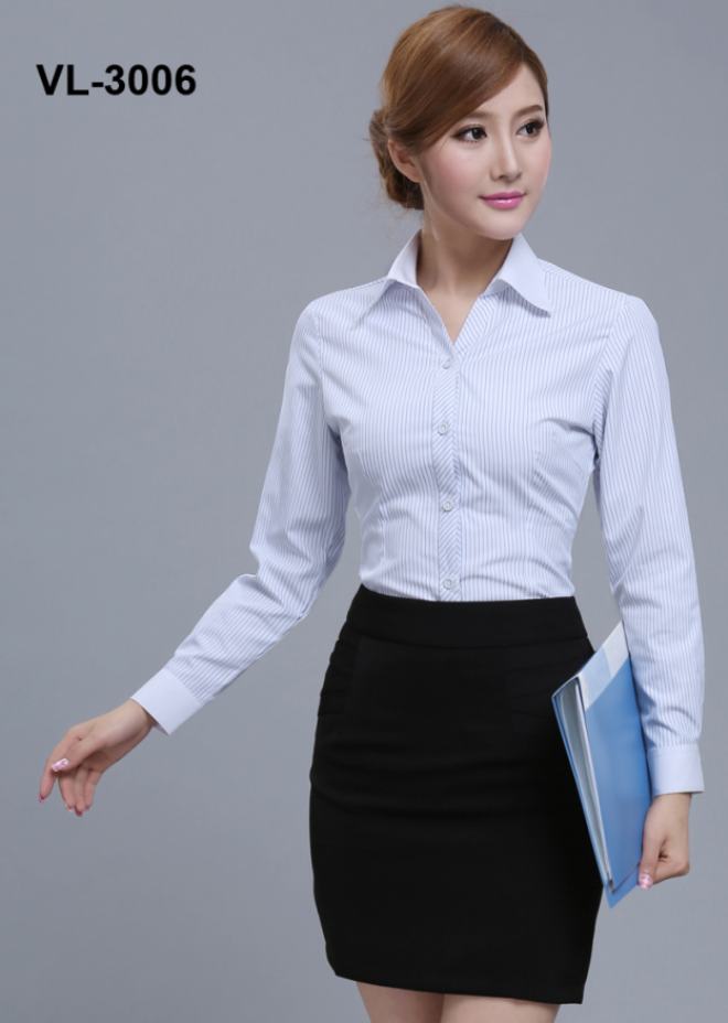 现货女装V领长袖衬衣 佛山工作服