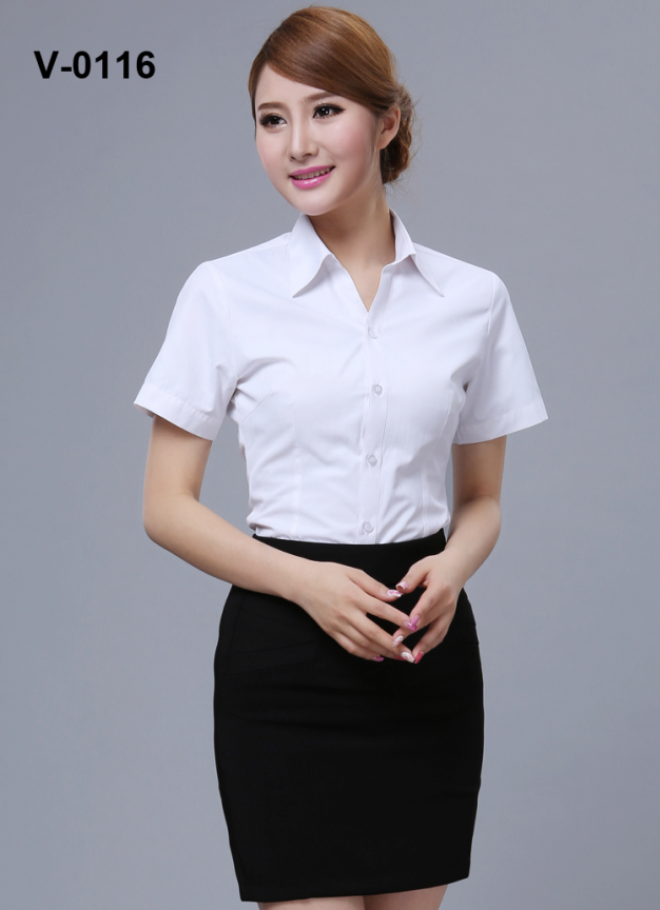现货短袖V领免烫衬衣 顺德工作服