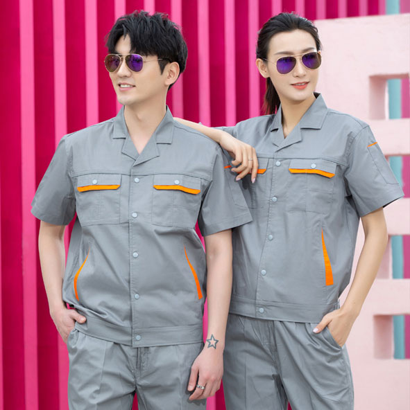 现货撞色短袖工作服 佛山厂服